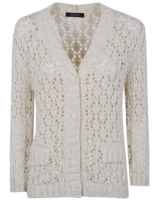 Fabiana Filippi Gray Openwork Knit V Neck Shirt