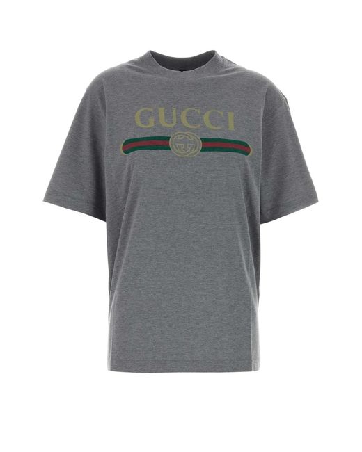 Gucci Gray Cotton T-Shirt With Printed Logo for men
