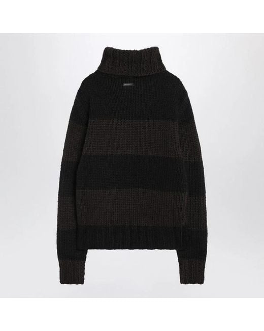 Dolce & Gabbana Black Dolce & Gabbana Striped Wool-Blend Turtleneck Sweater for men