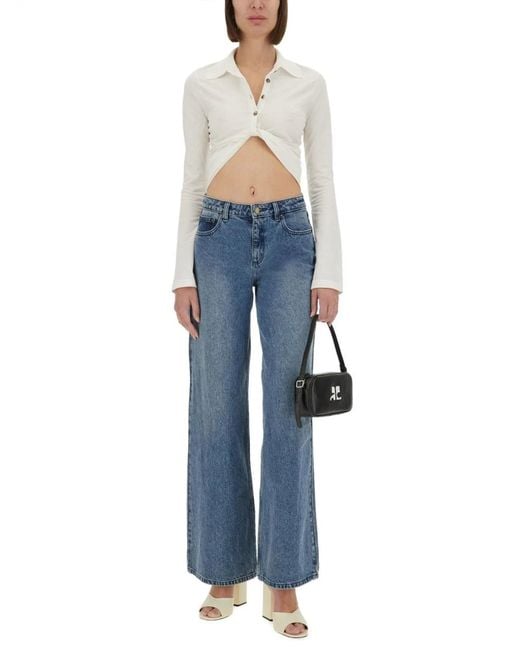 Courreges Blue Cropped Polo Shirt "Twist"