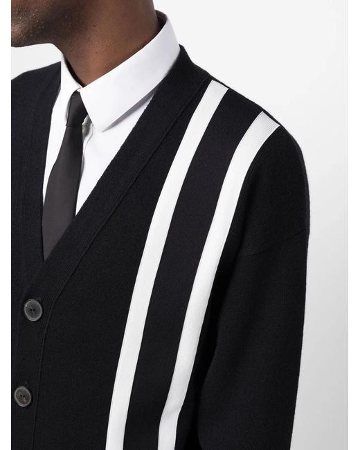 Valentino Black Embroidered Logo With Stripes Cardigan for men