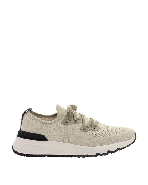 Brunello Cucinelli White Cotton Knit Sneakers for men