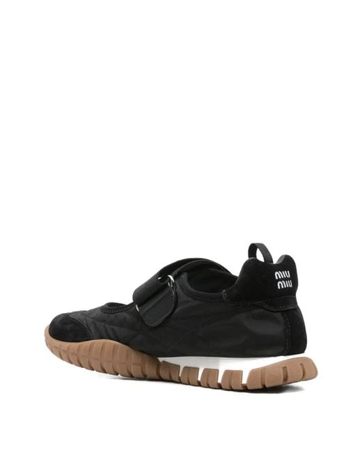 Miu Miu Black Tyre Technical Fabric And Suede Ballerinas