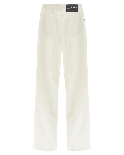 Balmain White Embroidery Jeans