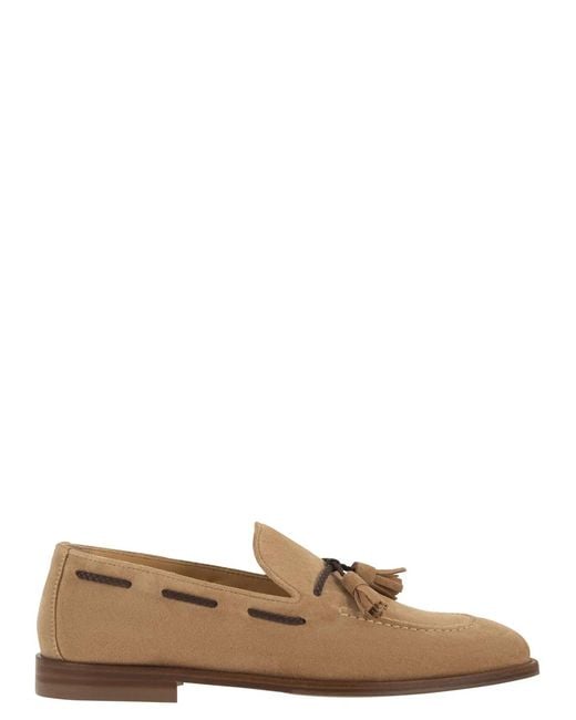 Brunello Cucinelli Brown Suede Loafers With Tassels for men
