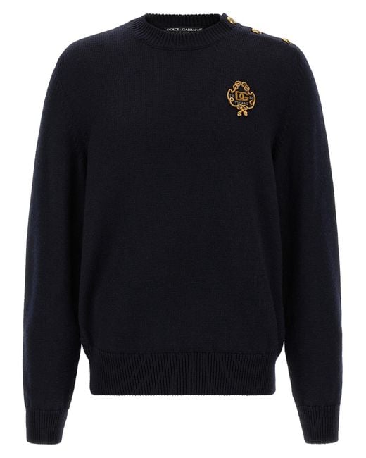Dolce & Gabbana Blue Dolce & Gabbana Embroidered Coat Of Arms Sweater for men