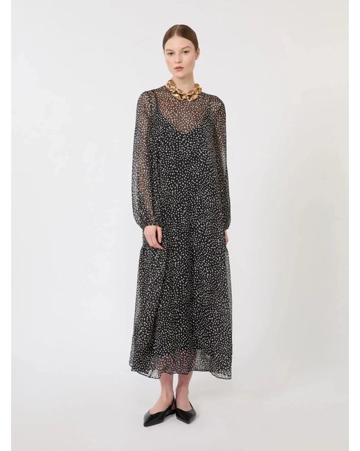 Max Mara Gray Silk Ruffled Mini Dress With Balloon Sleeves Size 40