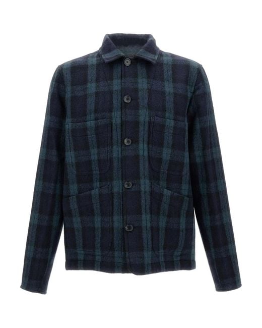 Paul Smith Blue Wool Plaid Button-Up for men