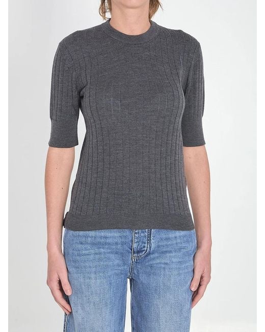 Bottega Veneta Gray Cotton Short Sleeve Sweater