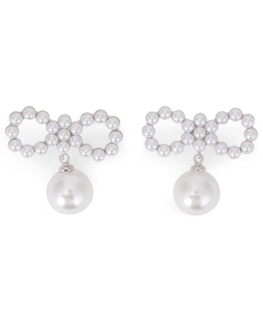 Self-Portrait White Earrings With Bow And Pearl