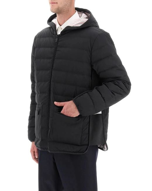 Thom Browne Black Hooded Down Jacket for men