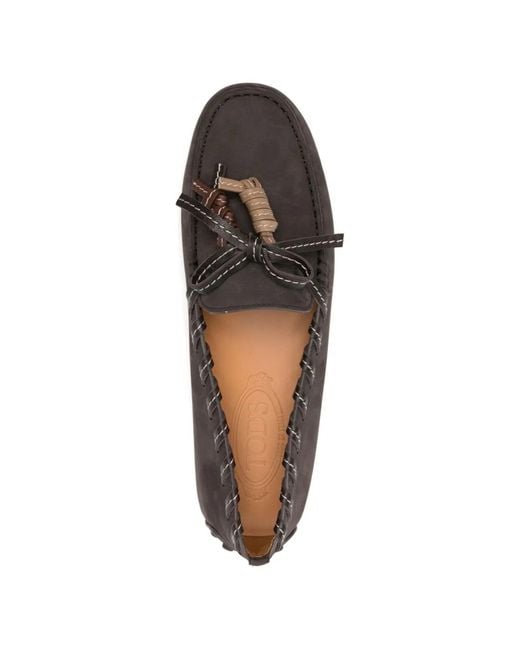 Tod's Gray Gommino Suede Leather Loafers