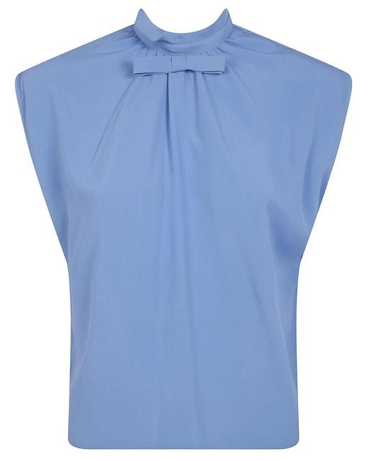 DR. HOPE Blue Silk Blend Bow Blouse