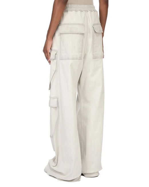 Rick Owens White Mini Cargo Short With Drawstring Waistband