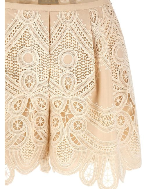 Elie Saab Natural Macramé Embroidery Shorts