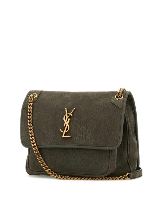 Saint Laurent Black Dark Suede Medium Niki Shoulder Bag