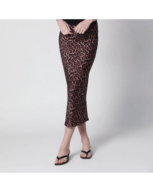 Anine Bing Brown Leopard-Print Silk Midi Skirt