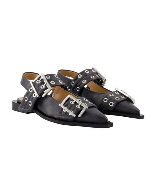 Ganni Blue Feminine Buckle Vintage Ballerinas