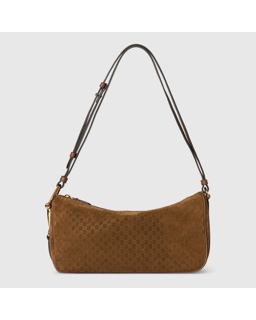 Gucci Brown Caramel Suede Medium Half Horsebit Shoulder Bag