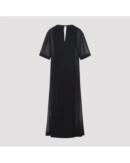 Carven Black Sheer Draped Cotton Midi Dress