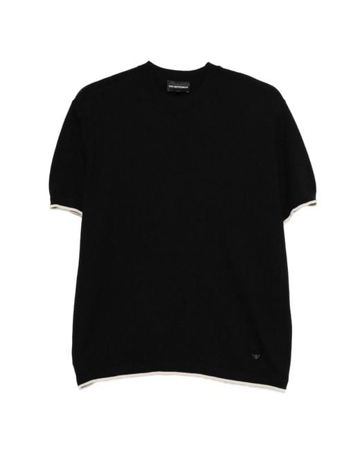 Emporio Armani Black Cotton Knitted T-Shirt for men