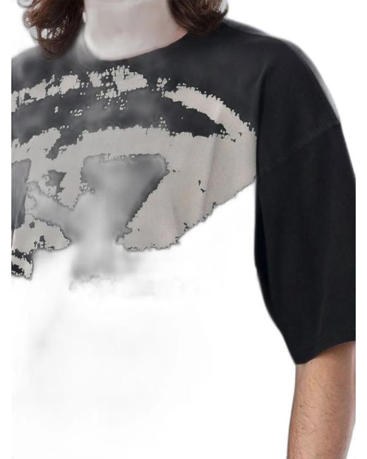 DIESEL Black T-Shirt With Distressed Flock Print for men