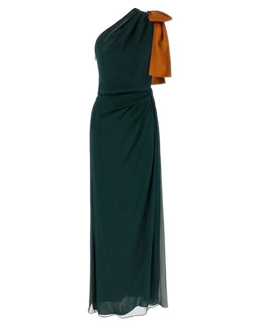 Saint Laurent Green One-Shoulder Dress