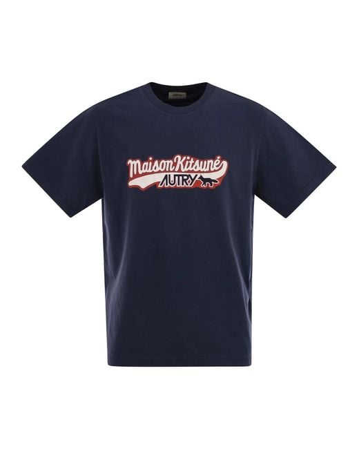 Autry X Maison Kitsune Blue T-Shirt With Logo