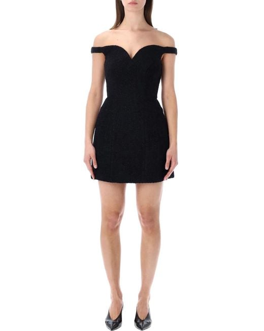 Self-Portrait Black Bouclé Off-Shoulder Mini Dress