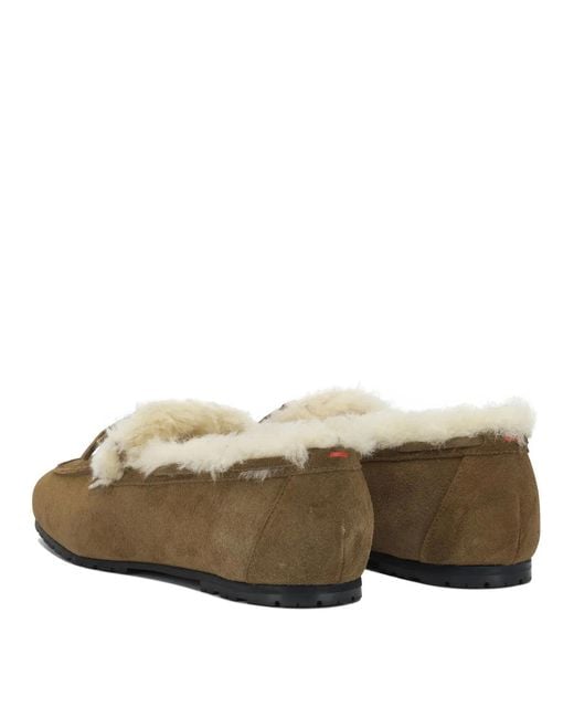 Aeyde Brown Tobacco Suede Shearling Loafers