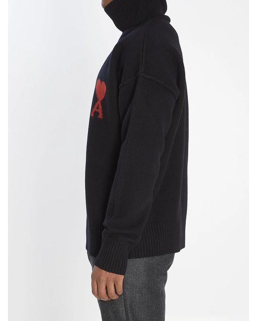 AMI Black Wool Ami De Coeur Turtleneck for men