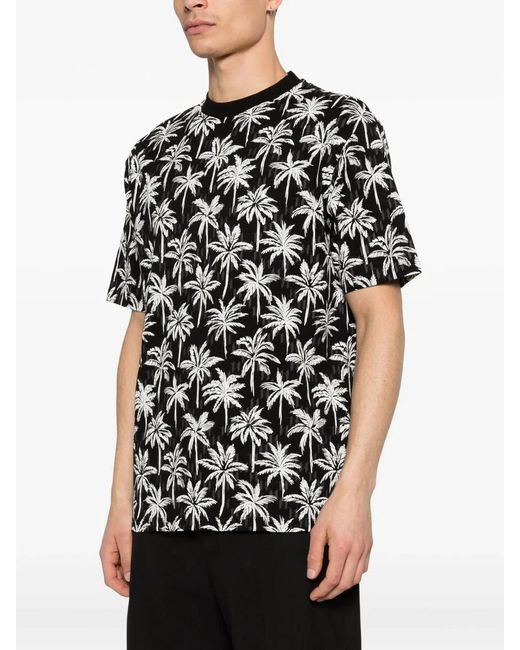 Karl Lagerfeld Black Palm-Print T-Shirt for men