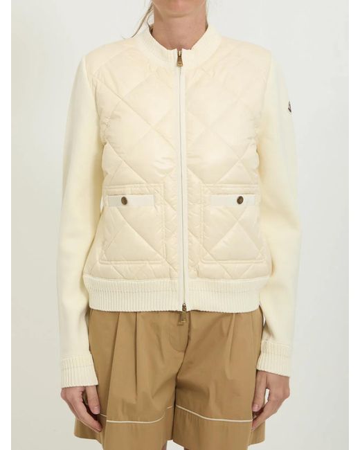 Moncler Natural Wool And Nylon Padded Cardigan
