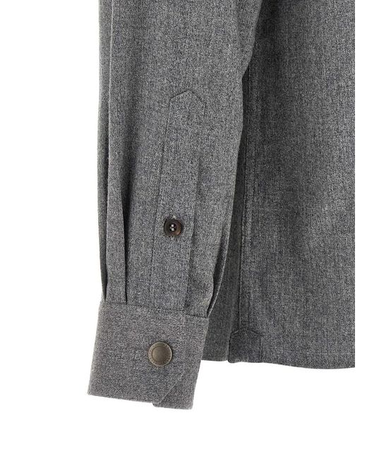 Brunello Cucinelli Gray Flannel Overshirt for men