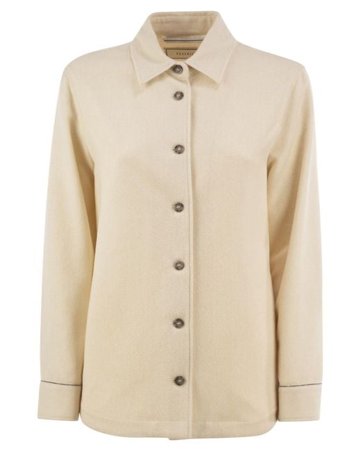 Peserico Natural Virgin Wool Overshirt With Cashmere And Metallic Yarn