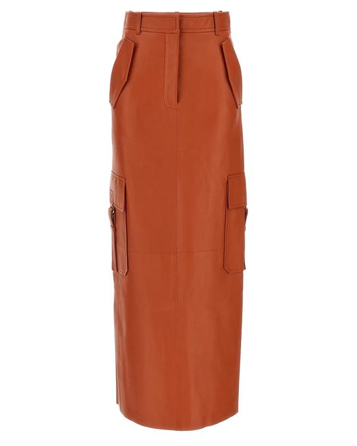 Zimmermann Orange Illustration Leather Cargo Maxi Skirt
