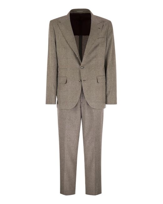 Brunello Cucinelli Natural Prince Of Wales Flannel Suit for men