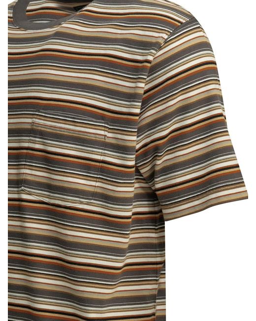 Beams Plus Brown Cotton Striped Crew-Neck T-Shirt for men