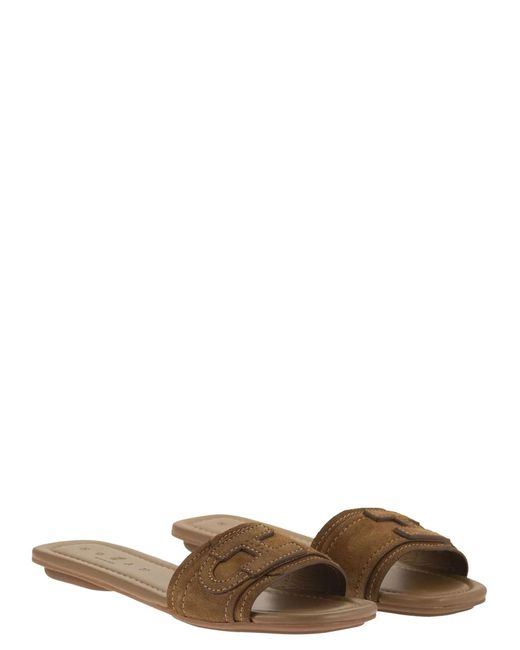 Hogan White Suede Slide Sandals With Signature H Detail