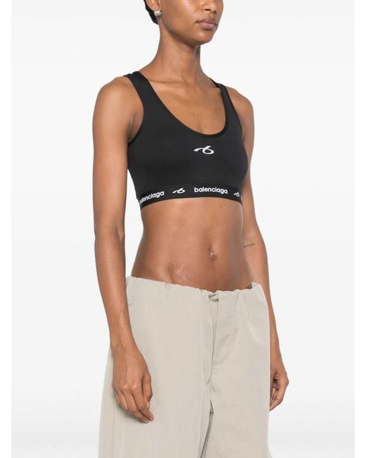 Balenciaga Black Logo-Print Cropped Tank Top