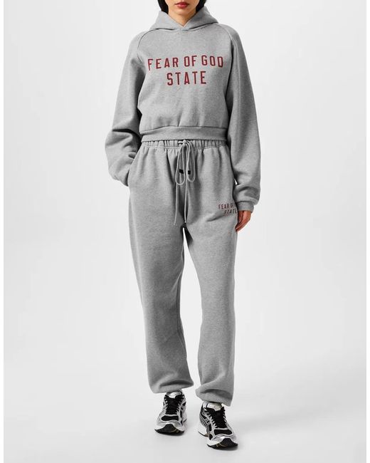 Fear Of God Gray Essentials Logo Fleece Cropped Hoodie