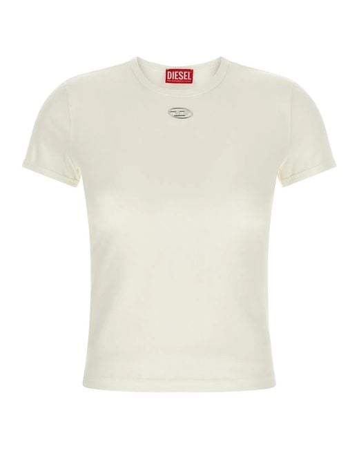 DIESEL White Fitted Short-Sleeve T-Shirt With Metallic Logo Detail