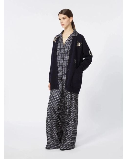 Max Mara Gray Paisley-Print Trousers