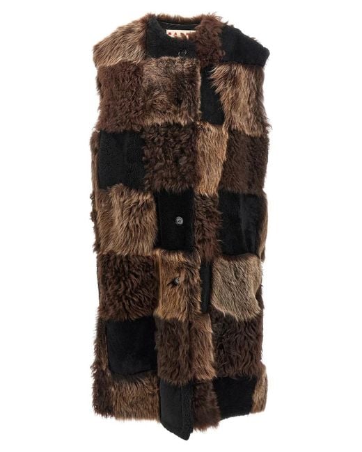 Marni Brown Long Shearling Vest
