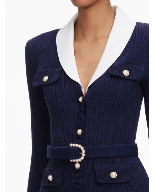 Self-Portrait Blue Ribbed Knit Cardigan