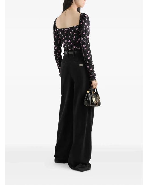 Dolce & Gabbana Black Dolce & Gabbana Carnations-Print Silk Top
