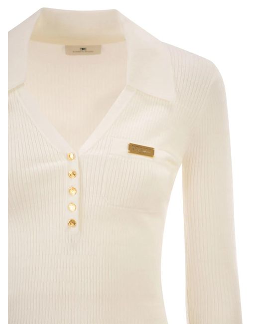 Elisabetta Franchi Natural Micro-Cable Knit Polo Shirt
