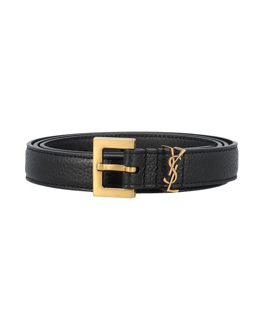 Saint Laurent Black Cassandre Thin Belt With Square Buckle for men