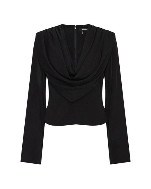ROTATE BIRGER CHRISTENSEN Black Draped Blouse