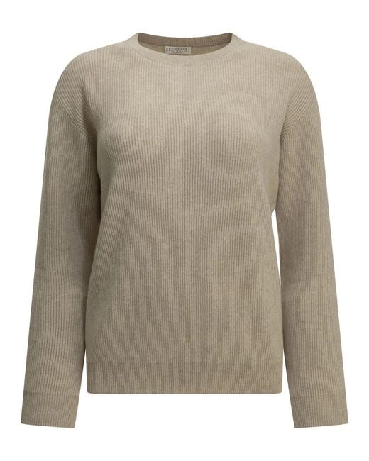 Brunello Cucinelli Natural Cashmere Crew-Neck Sweater
